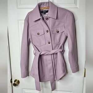 Coffee Shop Faux Wool Belted Shirt Jacket Size S